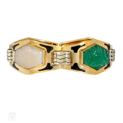 Sasportas, French Art Deco gold, chrysoprase, and chalcedony bracelet