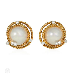 Schlumberger for Tiffany pearl, gold, and diamond earrings