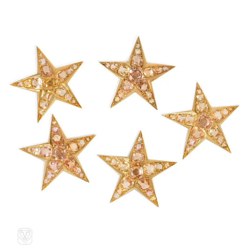 Set of antique topaz star pins