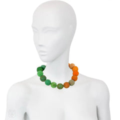 Shades of orange and green glass and crystal bead necklace