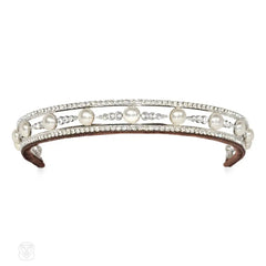 Slim crystal headband with faux button pearls