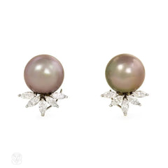 South Sea Tahitian pearl and diamond earrings