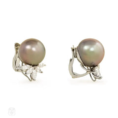 South Sea Tahitian pearl and diamond earrings