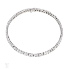 Square-cut diamond and platinum line bracelet