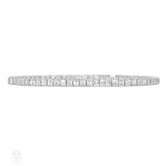 Square-cut diamond and platinum line bracelet