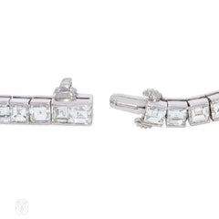 Square-cut diamond and platinum line bracelet