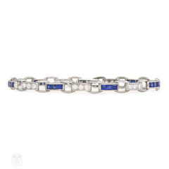 Square-cut sapphire and diamond bracelet