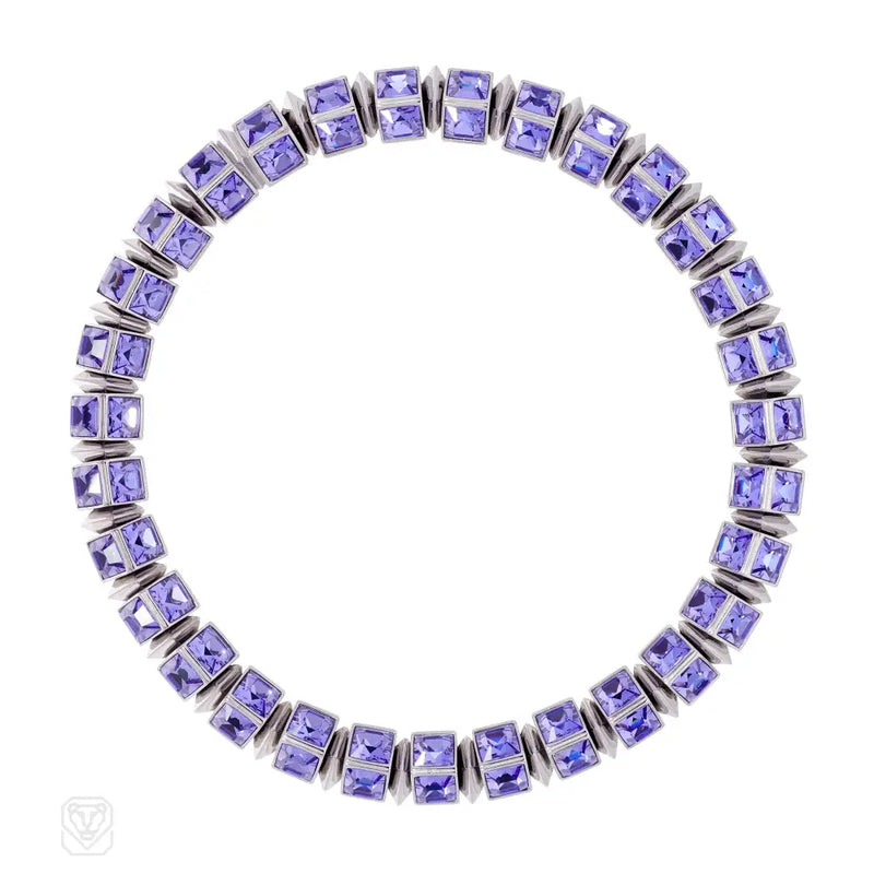 Square - Cut Tanzanite Swarovski Crystal Necklace