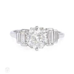 Stepped design diamond and platinum engagement ring