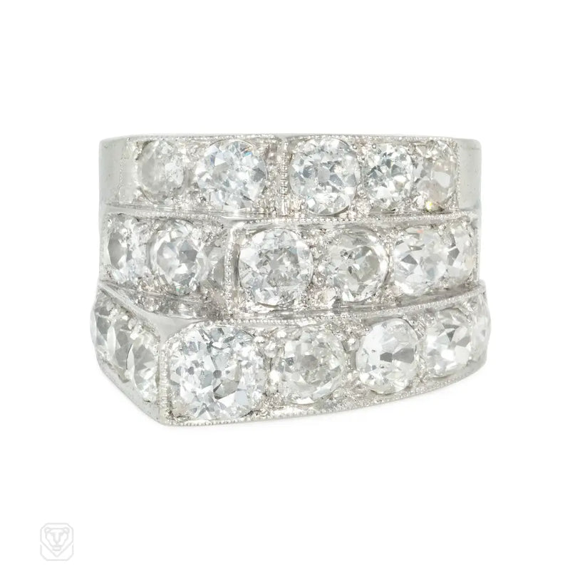 Stepped geometric diamond and platinum ring