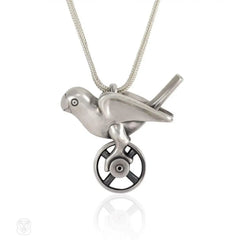 Sterling silver cycling parrot pendant on chain