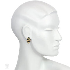 Striped onyx, diamond and gold earrings