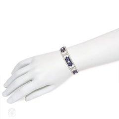 Superb Art Deco sapphire and diamond plaque bracelet
