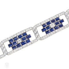 Superb Art Deco sapphire and diamond plaque bracelet
