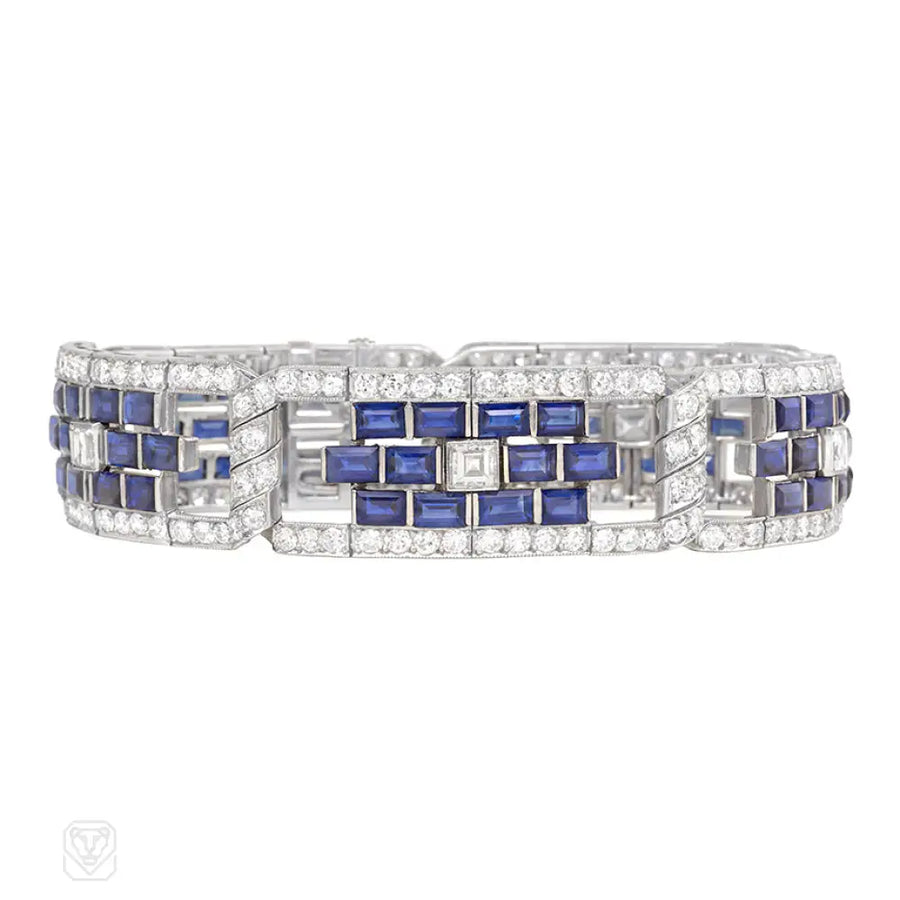 Superb Art Deco Sapphire And Diamond Plaque Bracelet