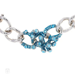 Swarovski aqua crystal and enamel coral motif bracelet