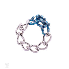 Swarovski aqua crystal and enamel coral motif bracelet