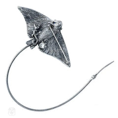 Swarovski crystal and ruthenium plated sting ray brooch
