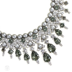 Swarovski grey pearl and black and white diamond crystal necklace