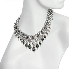 Swarovski grey pearl and black and white diamond crystal necklace