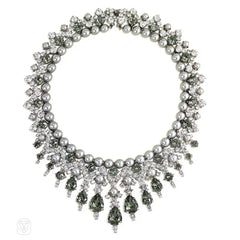 Swarovski grey pearl and black and white diamond crystal necklace