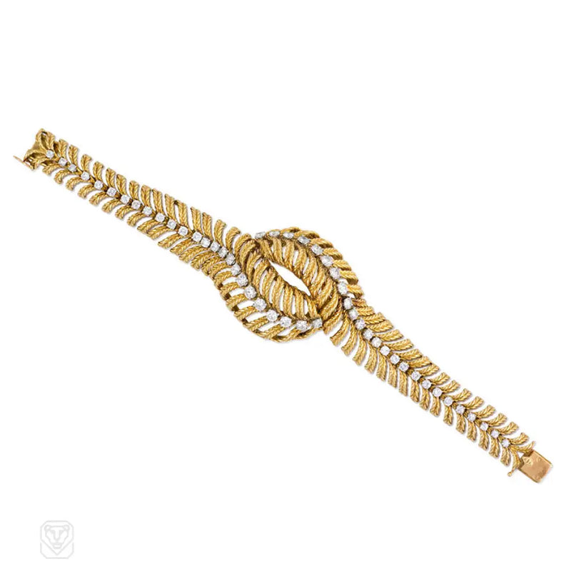 Textured Gold And Diamond Overlapping Bracelet Boucheron