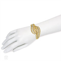 Textured gold and diamond overlapping bracelet, Boucheron