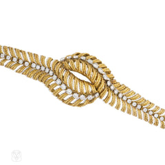 Textured gold and diamond overlapping bracelet, Boucheron