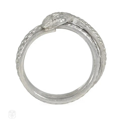 Textured platinum and diamond snake ring