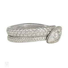 Textured platinum and diamond snake ring