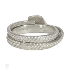 Textured platinum and diamond snake ring