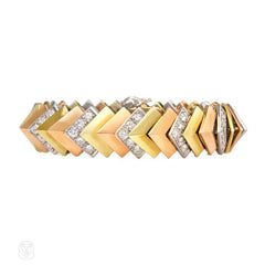 Three-color gold and diamond bracelet