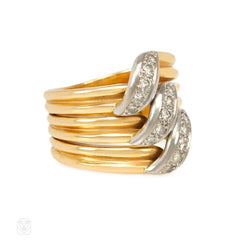 Three-row gold and diamond ring, Cartier