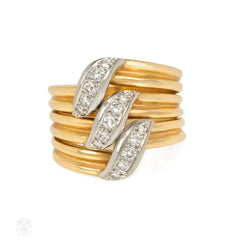 Three-row gold and diamond ring, Cartier