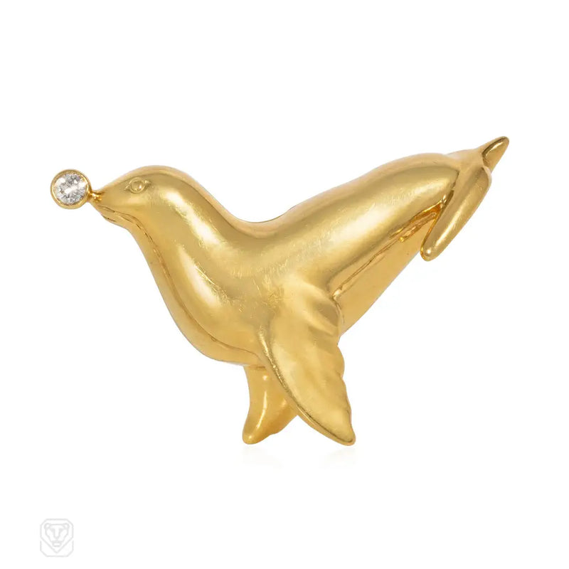 Tiffany and Co. gold and diamond seal brooch