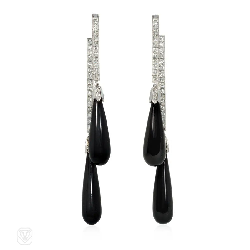Tiffany & Co. Art Deco Onyx And Diamond Earrings
