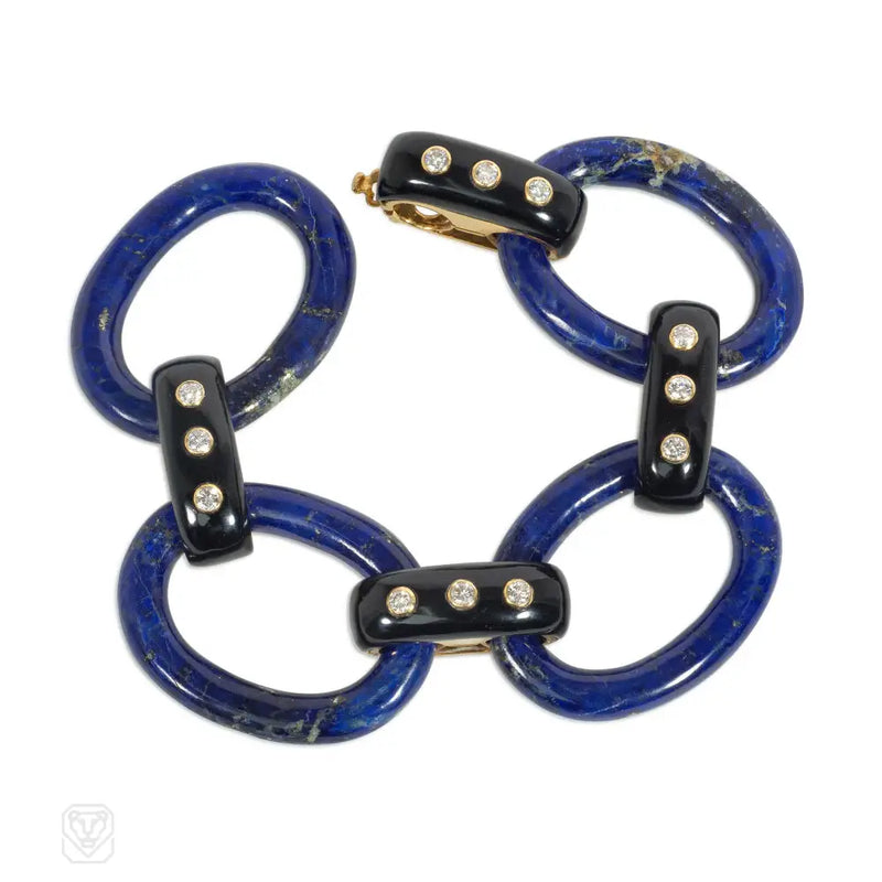 Tiffany & Co. French Lapis Onyx And Diamond Bracelet