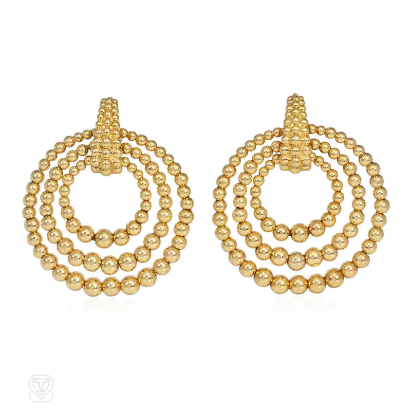 Triple hoop interchangeable gold doorknocker earrings