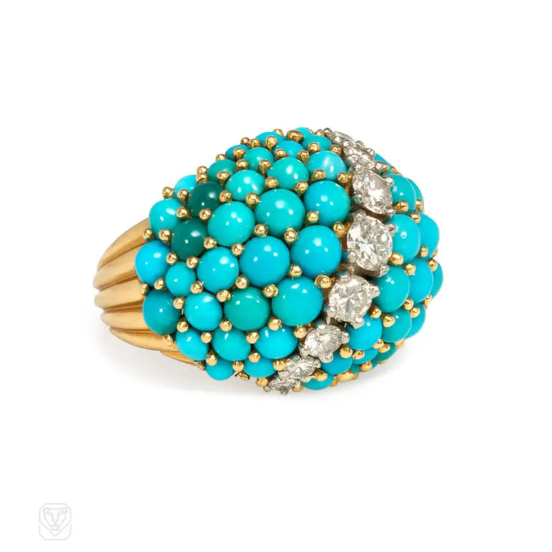 Turquoise And Diamond Bombé Ring Cartier