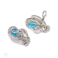 Turquoise and diamond clip earrings