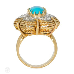 Turquoise and diamond scalloped cocktail ring
