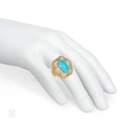 Turquoise and diamond scalloped cocktail ring