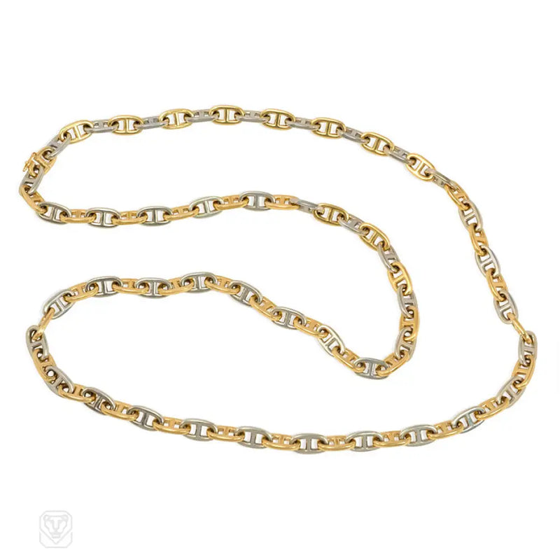 Two - Color Gold Anchor Chain Necklace Hermès