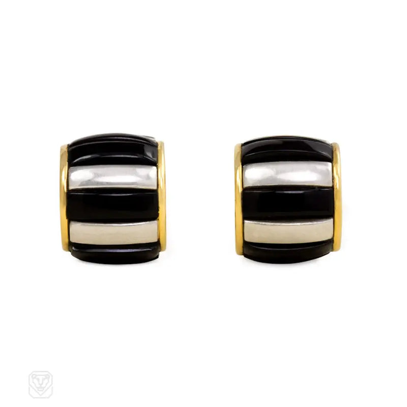 Two - Color Gold And Onyx Hoop Earrings Cartier