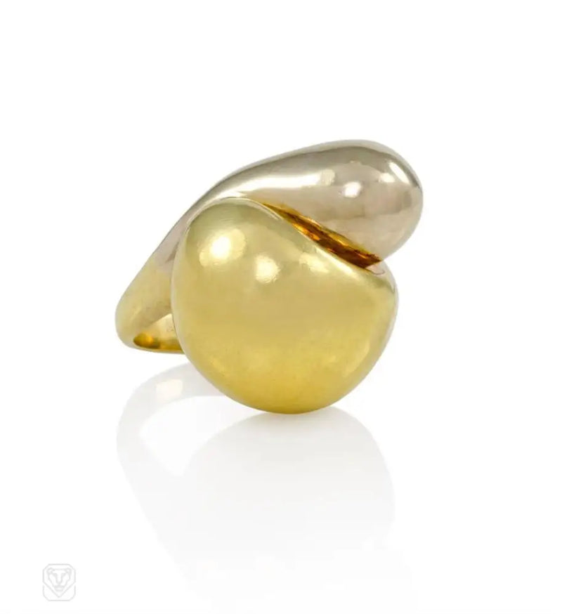 Two - Color Gold Sculptural Bypass Ring