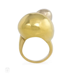 Two-color gold sculptural bypass ring