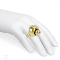 Two-color gold sculptural bypass ring