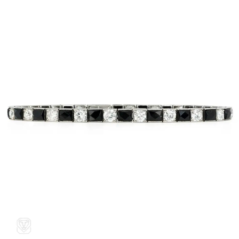 Van Cleef & Arpels Art Deco Onyx And Diamond Line Bracelet