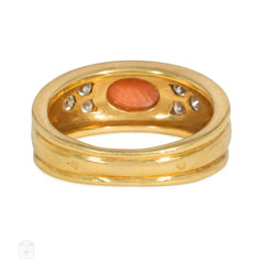 Van Cleef & Arpels coral and diamond trefoil ring