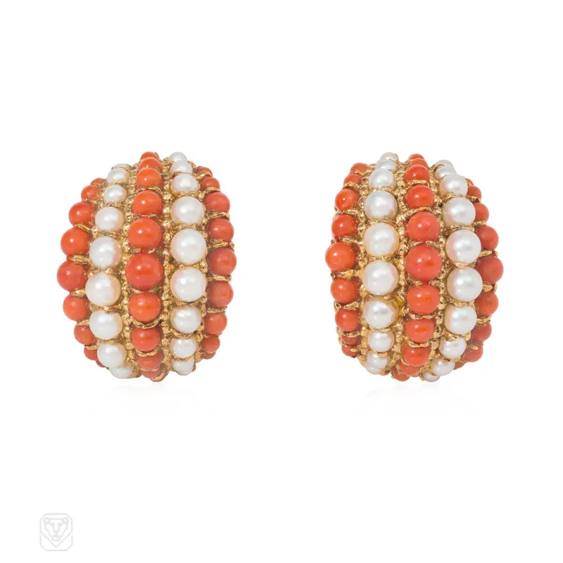 Van Cleef & Arpels coral and pearl ’Twist’ earrings
